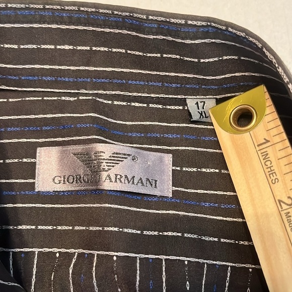 Giorgio Armani Cotton Button Down Brown Striped Shirt Size XL - Picture 9 of 14